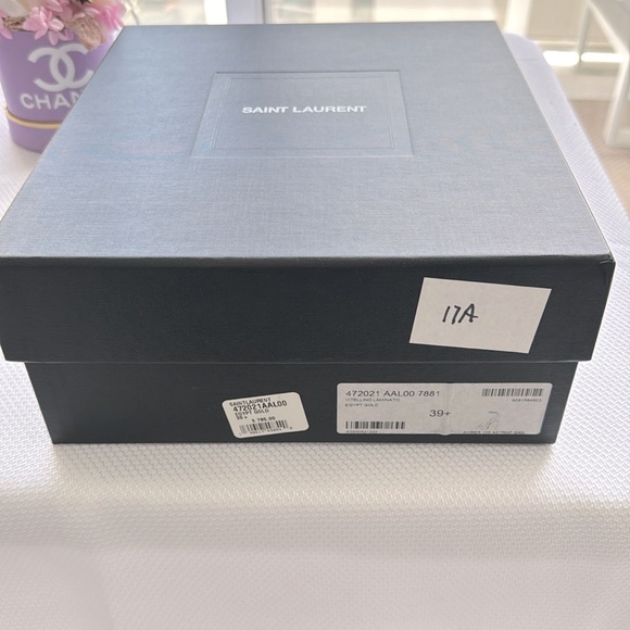 Saint Laurent Metallic Lambskin Amber 105 Ankle Strap Sandals 39.5 Egypt Gold - Picture 12 of 12